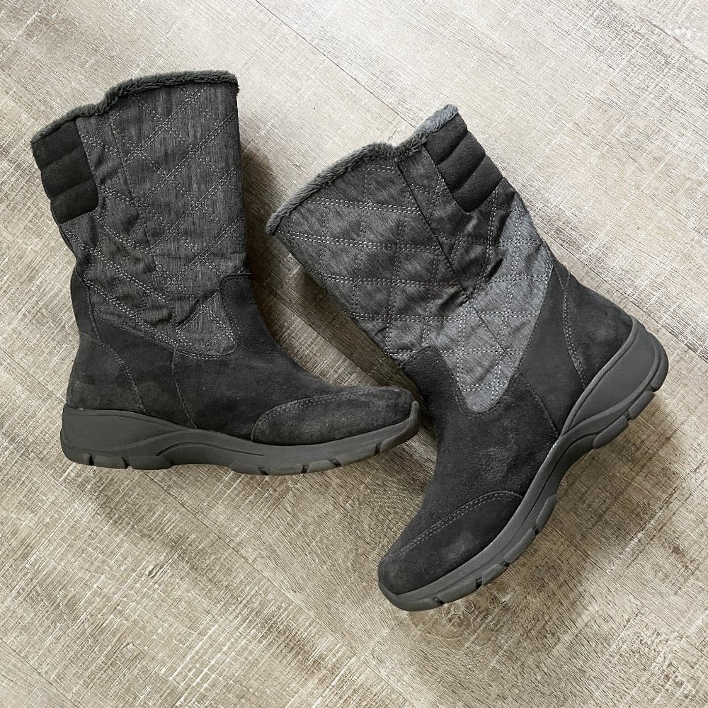 Lands' End Grey Quilted Suede Winter Boots